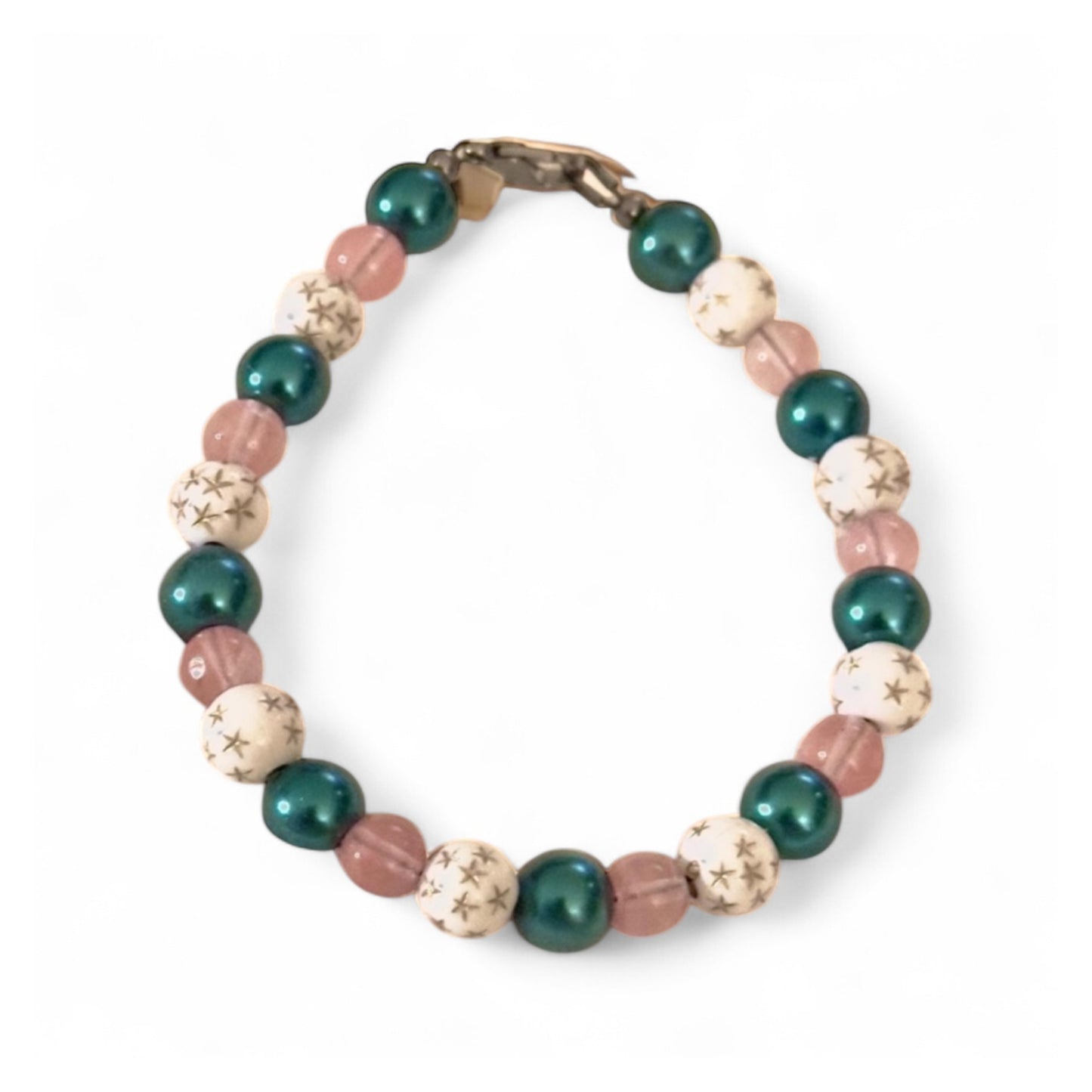 Celestial Calm Bracelet • Teal Pearl & Soft Pink Beads • Starry Winter Jewelry