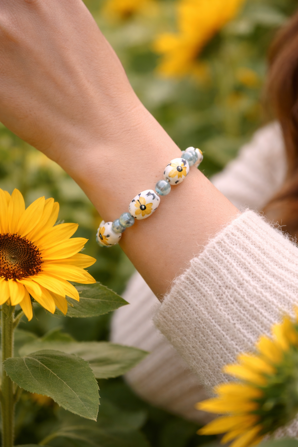 Sunflower Glow Bracelet • Handmade Floral Jewelry for Calm, Comfort & Joy