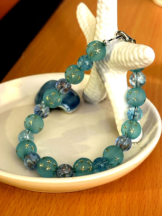 Starfall Cove Bracelet • Celestial Star Beads • Ocean Blue Glass • Calm & Intuition Jewelry • Handmade Gift for the Soul