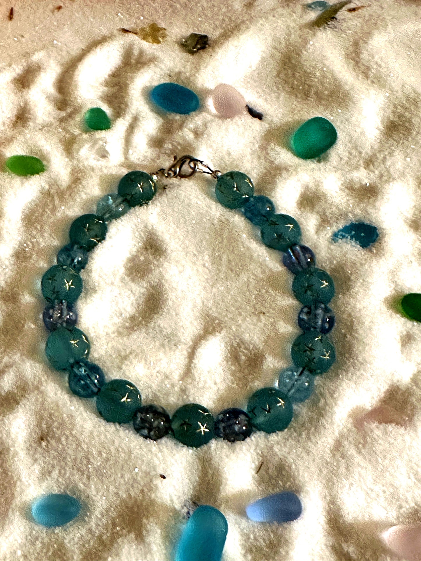Starfall Cove Bracelet • Celestial Star Beads • Ocean Blue Glass • Calm & Intuition Jewelry • Handmade Gift for the Soul