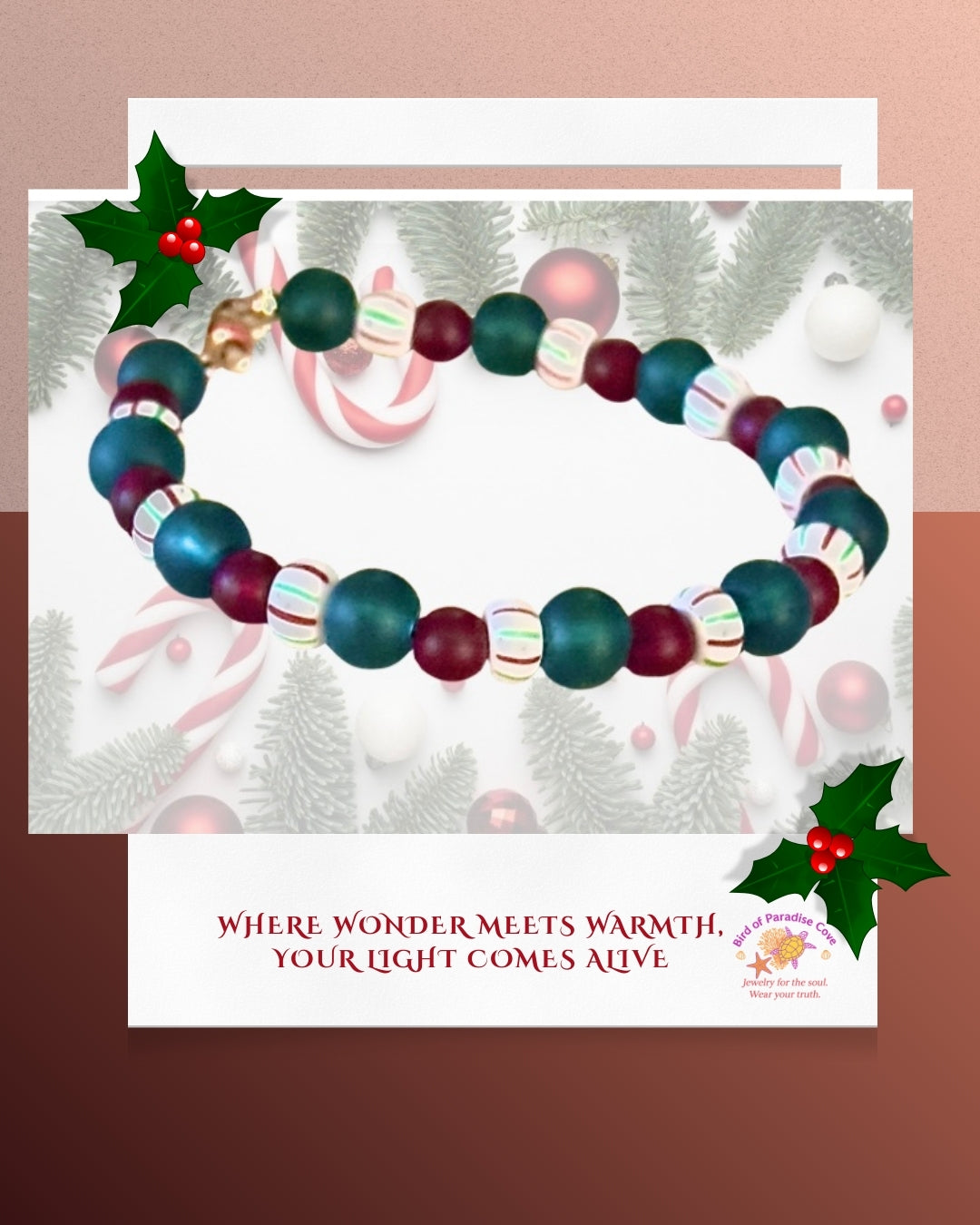 Holiday Wonder Bracelet • Festive Peppermint Glow • Cozy Christmas Jewelry