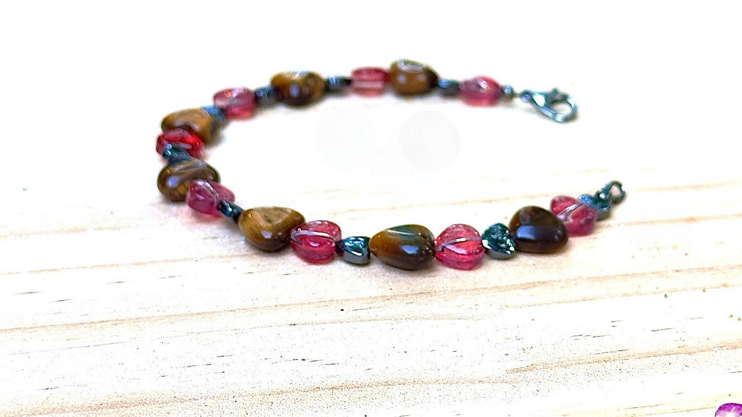 Rooted in Harmony • Anchored in Love •Tiger Eye & Heart Gemstone Bracelet