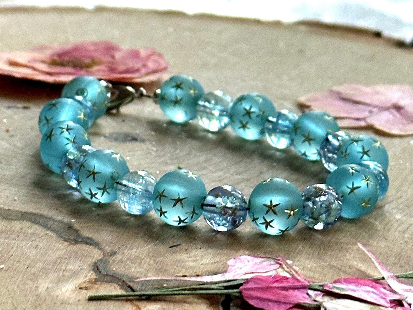 Starfall Cove Bracelet • Celestial Star Beads • Ocean Blue Glass • Calm & Intuition Jewelry • Handmade Gift for the Soul