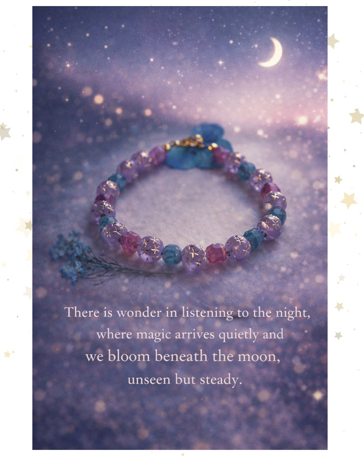 Inspirational quote graphic with Aurora Goddess celestial bracelet aesthetic