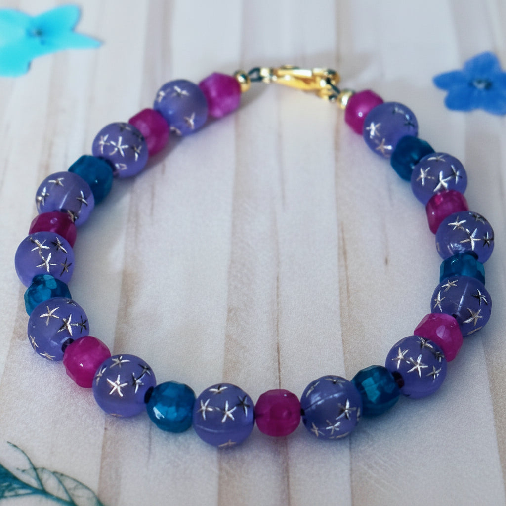 Pink purple and blue gemstone bracelet inspired by celestial energy