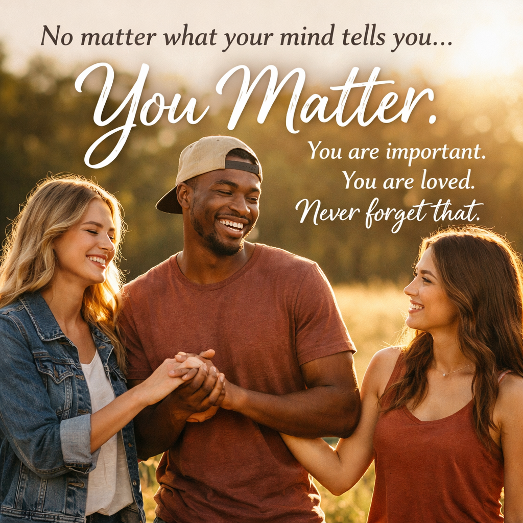 Inspirational quote graphic paired with a handmade “You Matter” bracelet, encouraging self-worth and reassurance.
