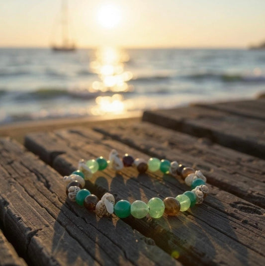 Coastal Balance Bracelet • Ocean-Inspired Shell & Gemstone Jewelry