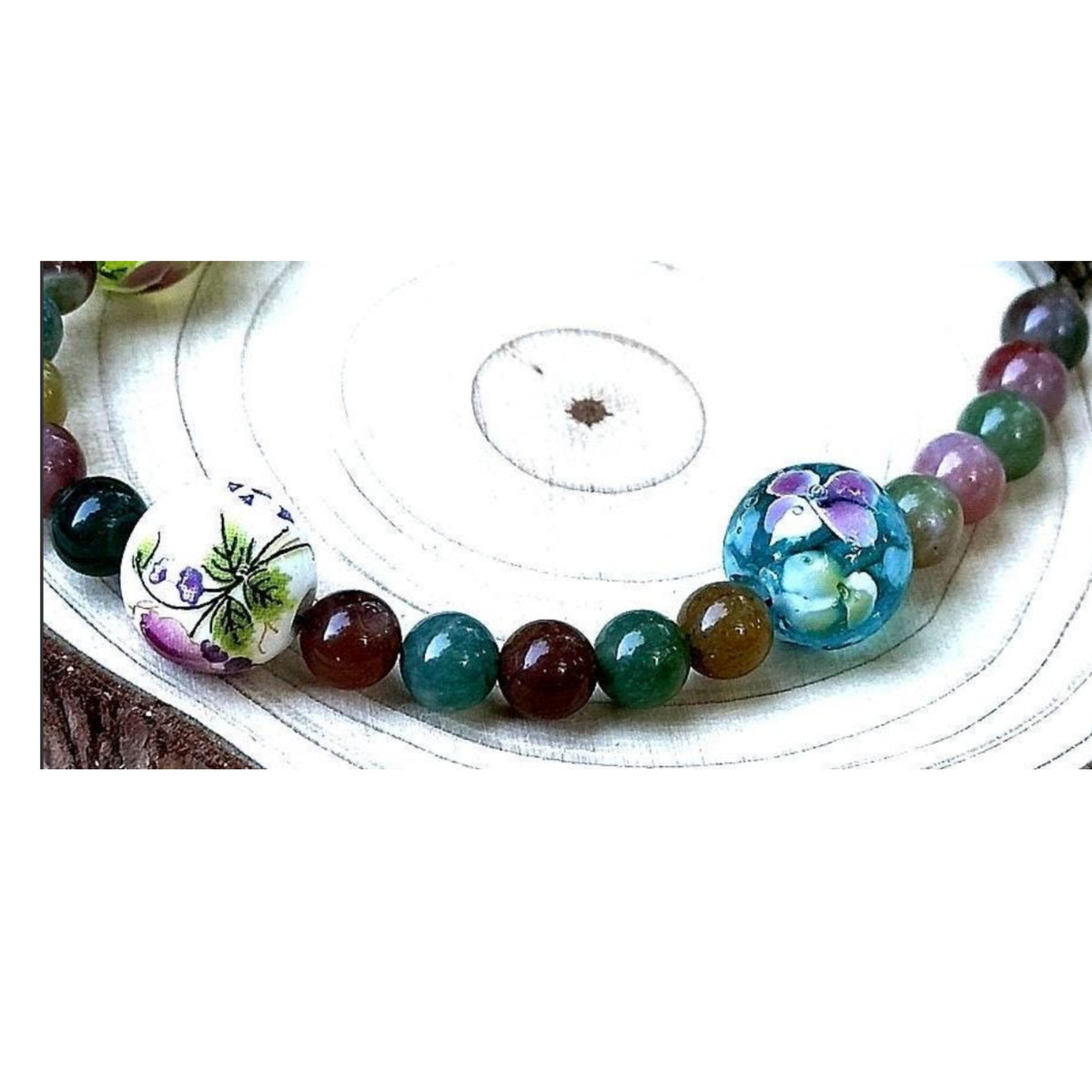 Forest Soul in Bloom • Agate, Glass & Porcelain Floral Bracelet