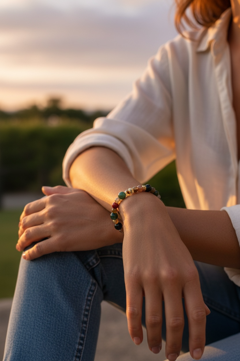 Anchored in the Tide • Coastal Gemstone Bracelet • Ocean Inspired Beaded Jewelry