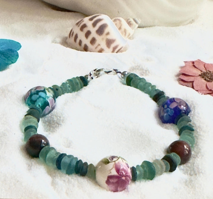 Shoreline Cove • Sea Glass Floral Bracelet • Nature Inspired Coastal Jewelry