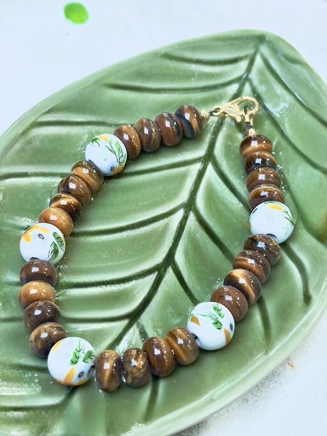 Woodland Sunflower Bracelet • Earthy Gemstone Jewelry • Nature Inspired Beaded Bracelet for Calm, Strength & Grounding