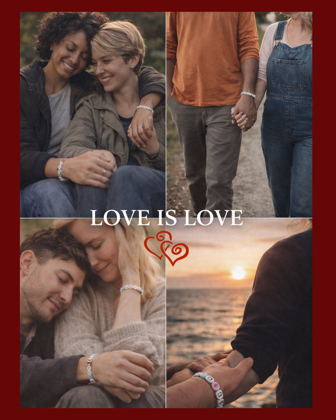 Inclusive lifestyle image celebrating love and connection, paired with the message “Love Is Love.”
