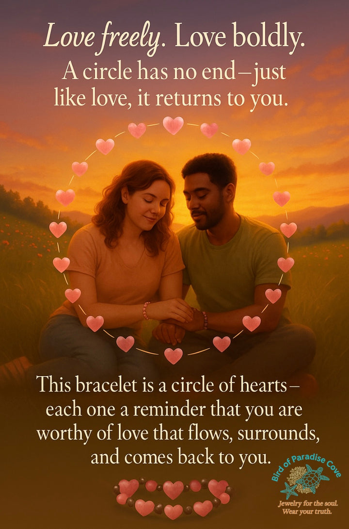 Inspirational relationship quote graphic about love and healing paired with bracelet theme