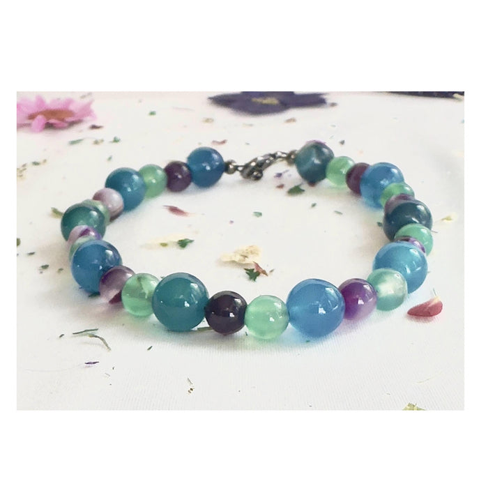 Alternate angle of the Summertide Dreams gemstone bracelet showing handcrafted details.