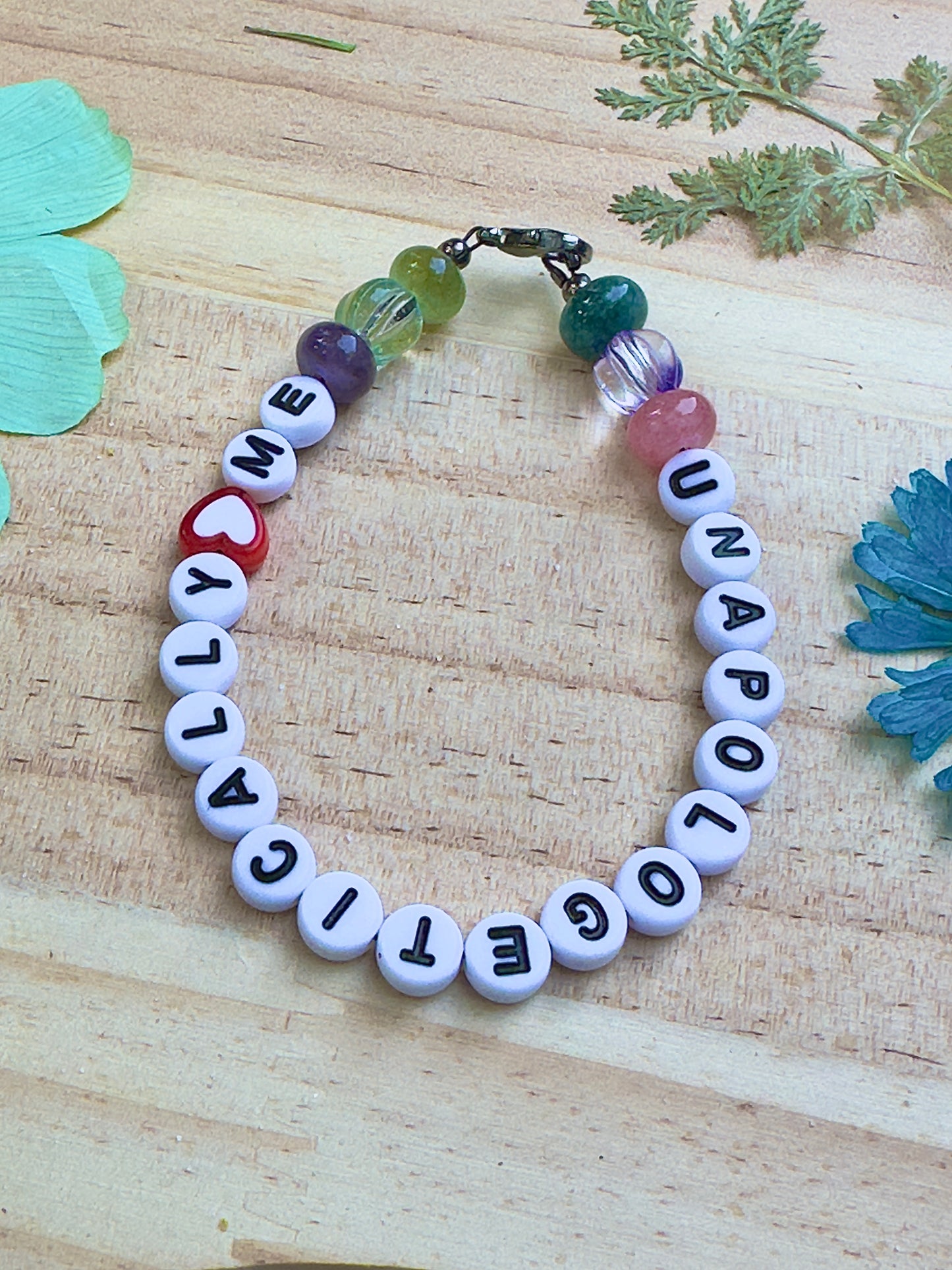 Colorful gemstone bead bracelet Unapologetically Me affirmation jewelry
