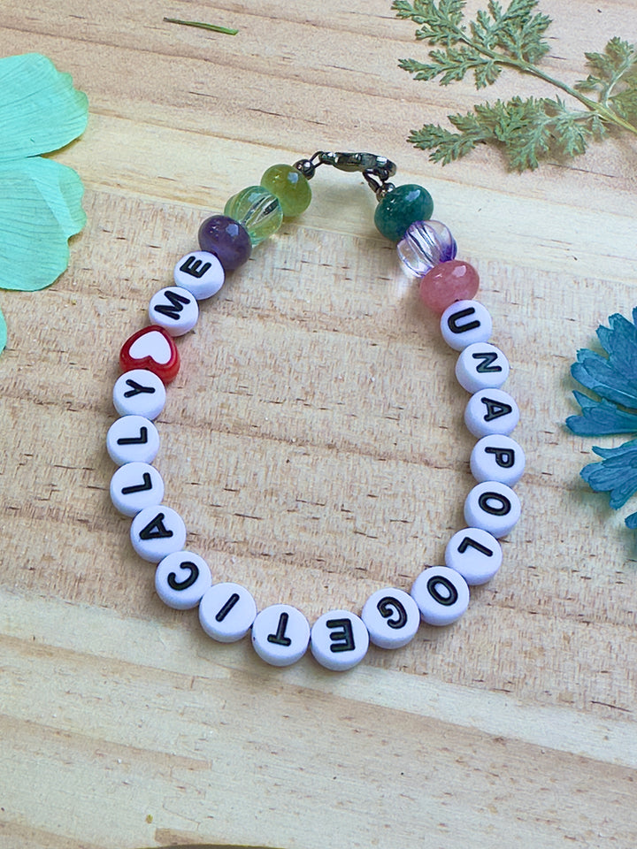 Colorful gemstone bead bracelet Unapologetically Me affirmation jewelry
