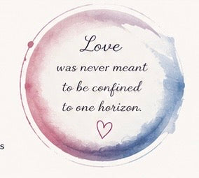    Watercolor quote card reading “Love was never meant to be confined to one horizon” in soft Pride-inspired colors.